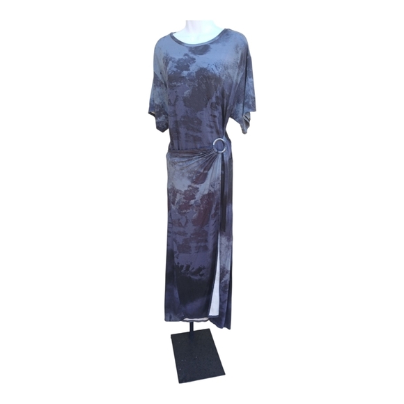Free People Tie Dye Alyssa Wrap Midi Dress Black Gray Blue XS S - Picture 4 of 7